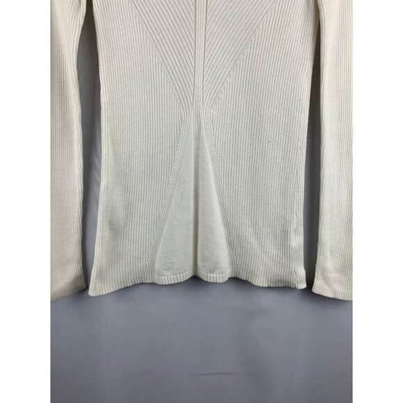 DKNY Jeans Womens White Ribbed V-Neck Long Sleeve Sweater Size S - Picture 5 of 6